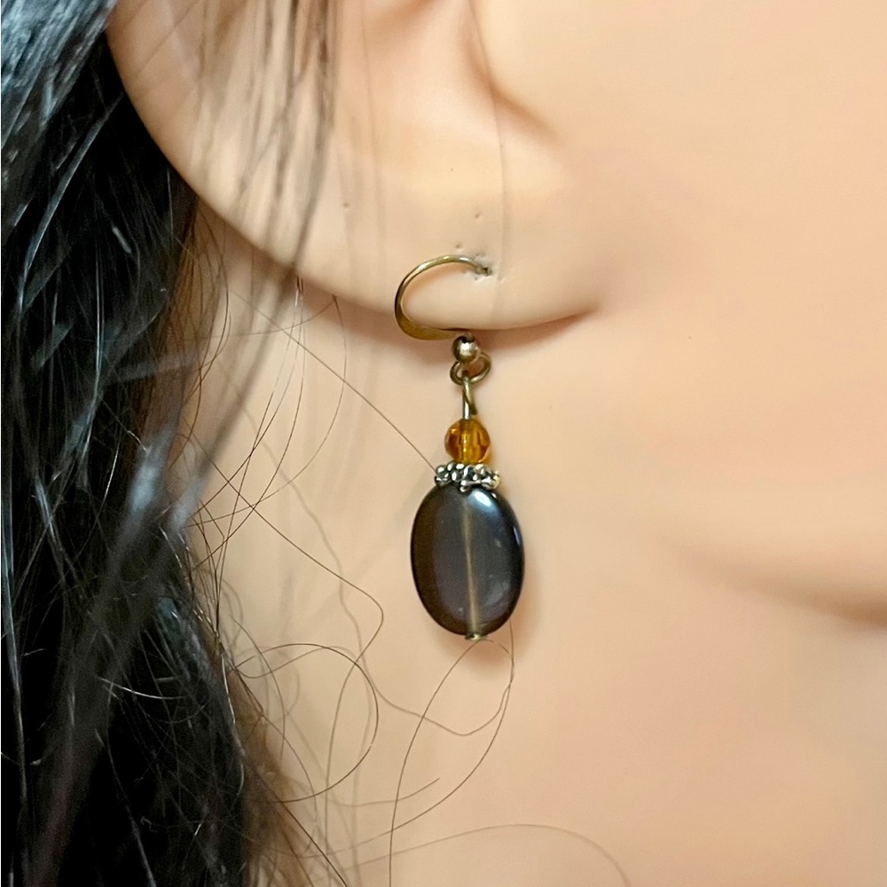 Brown glass pierced earrings gold tone jewelry